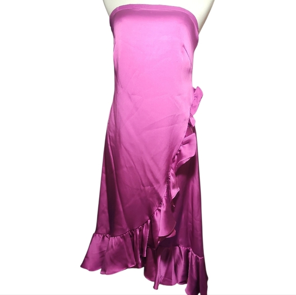 Banana Republic Strapless Pink satin ruffled Dress nwt 6 - Picture 2 of 7